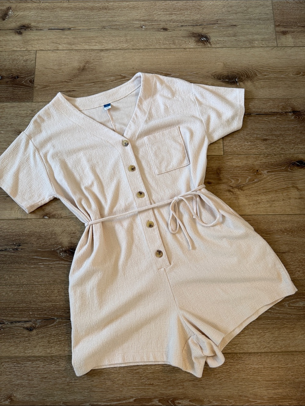 Old Navy Cream Textured Button-Front Romper